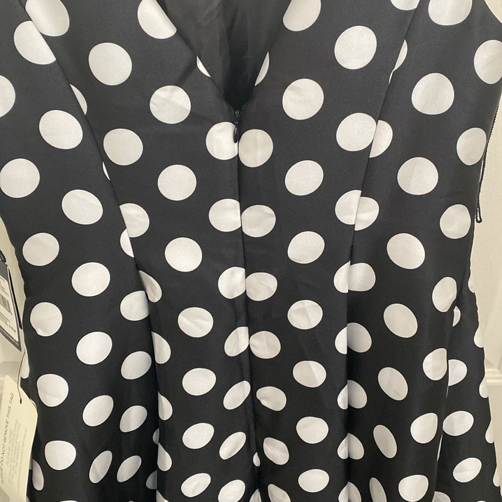 Adrianna Papell Black and White Polka Dot Midi Dress - Picture 8 of 10